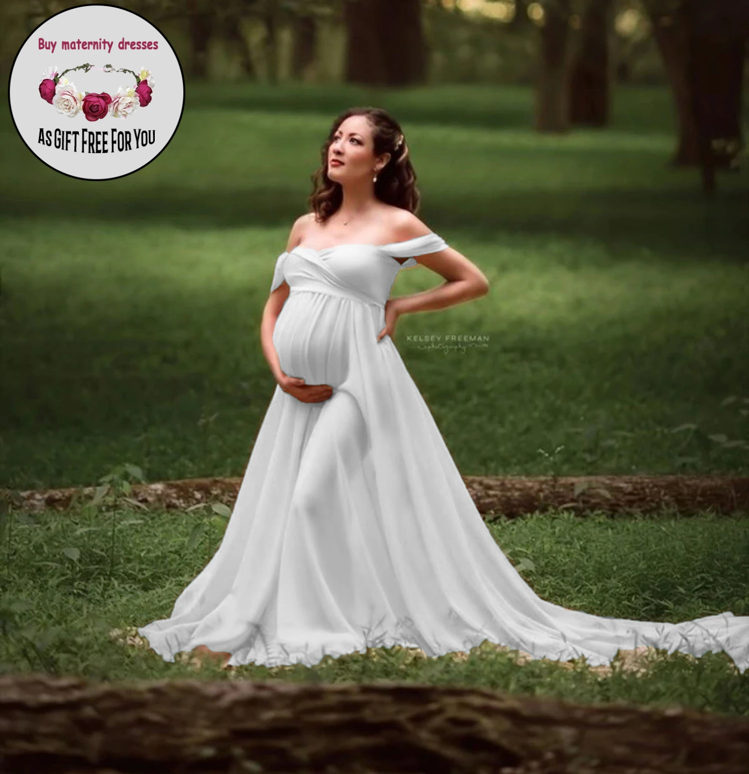 

Maternity Off Shoulder Ruffle Sleeve Lace Women's Gown Maxi Photography Dress