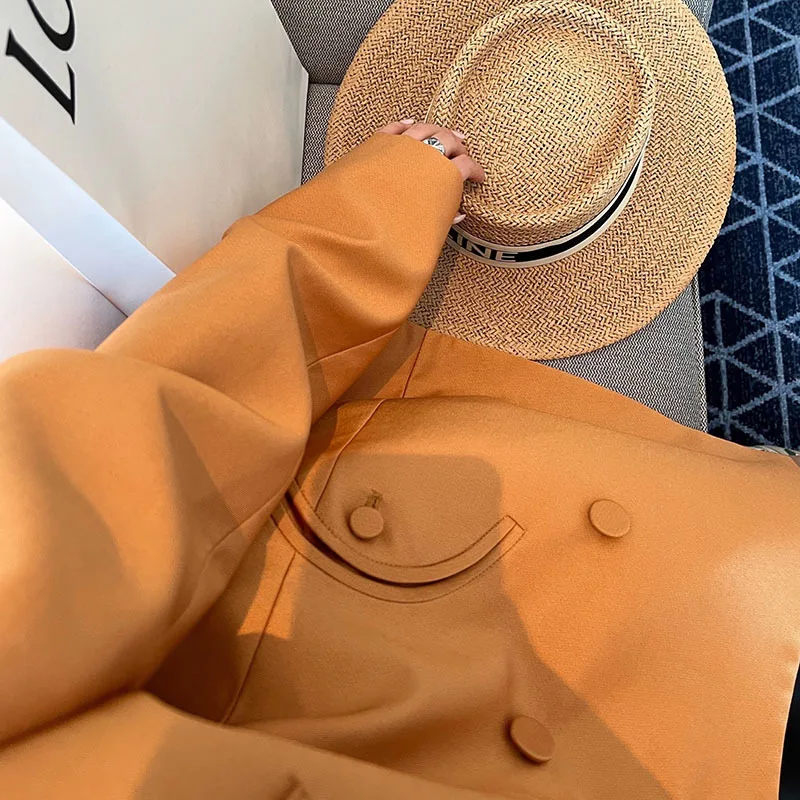 Весенне-осенний винтажный желтый костюм куртка Женский Повседневный офисный