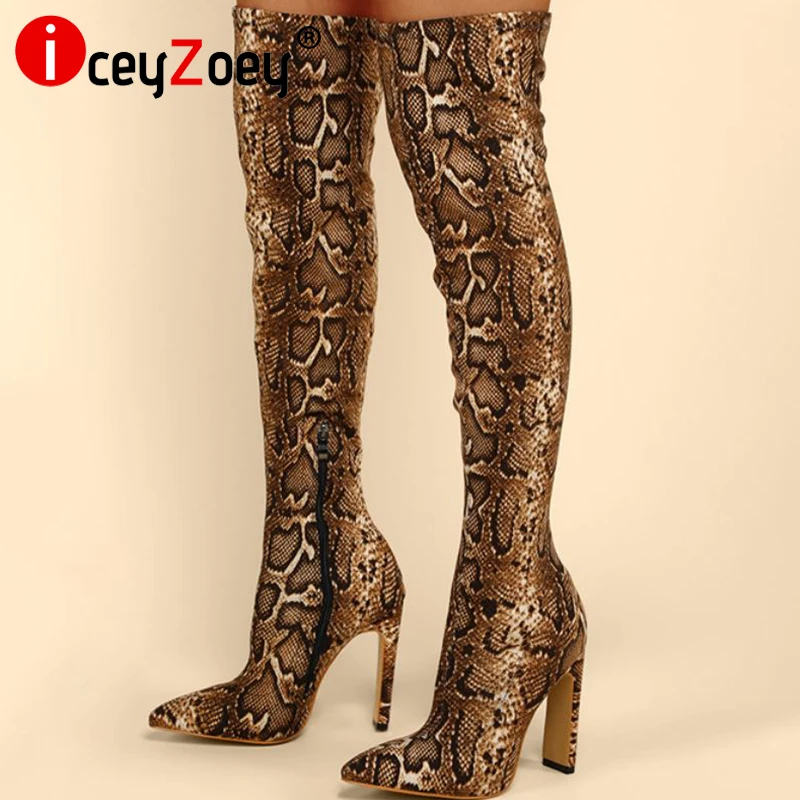 

IceyZoey Size 35-42 Long Boots For Women High Heel 2022 Winter Shoes Leopard Over Knee Boots Sexy Club Party Female Footwear