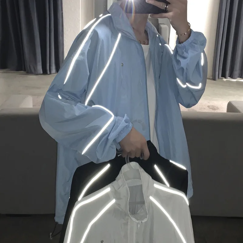 Куртка мужская Тонкая Светоотражающая модная однотонная Повседневная Уличная