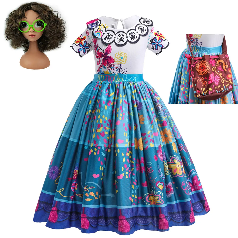 

Fashion Children New Movie Encanto Costumes Girls Lotus Leaf Cake Party Mirabel Dress With Floral Bag Kids Tulle Isabela Costume