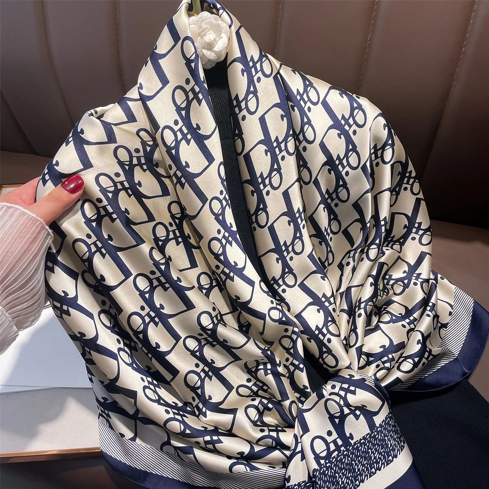 2023 New Spring/Summer Silk Scarf Women's 100% Thin Letter Fashion Silk Touch Scarf Shawl Double-purpose Gauze Scarf Neck Warmer