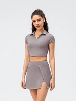 women sexy tennis sportswear solid color breathable tennis skort yoga t shirt 2 in 1 skirt set female workout fitness clothing