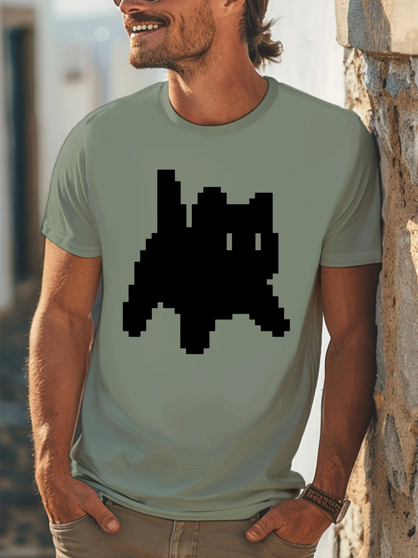 Мужская футболка с коротким рукавом рисунком милого кота удобные эластичные