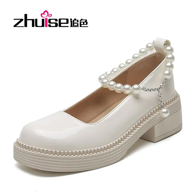 2022 Spring And Autumn Leather Thick-Soled Small Leather Shoes Women's Round Toe Shoes Mary Jane Shoes Soft Bottom Breathable