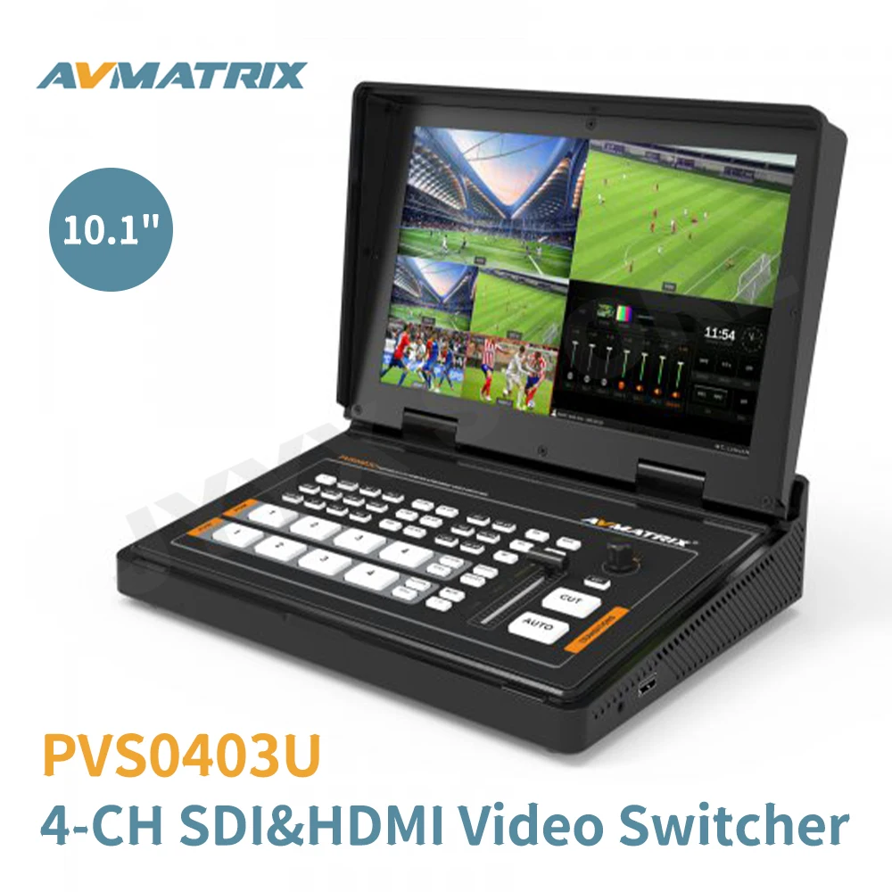 

AVMATRIX PVS0403U Video Switcher with 10.1" IPS FHD Display Portable SDI&HDMI 4-CH Switcher for OBS ZOOM Youtube Live Streaming