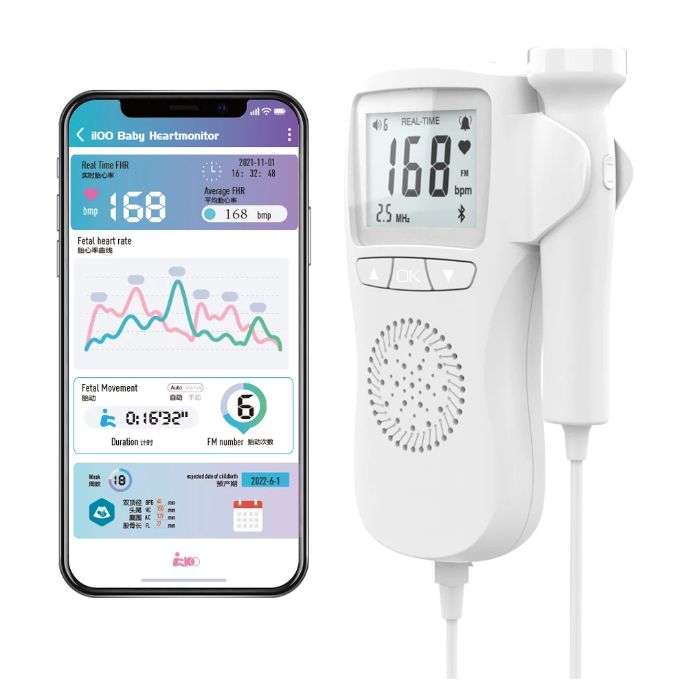

i100 BLE Doppler Fetal Heartbeat Detector Baby Care Household Portable for Pregnant Fetal Pulse Meter No Radiation Stethoscope