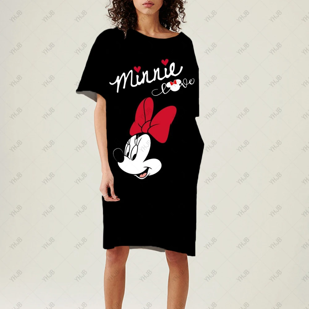 Disney Mickey Mouse Mickey Minnie Printed Casual Strap Knee-length Dress 2022 Summer New Fashion Printed Sexy Long Skirt Women