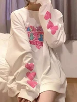 deeptown korean style heart letter print hoodies women harajuku streetwear oversize sweatshirts hippie crewneck long sleeve tops