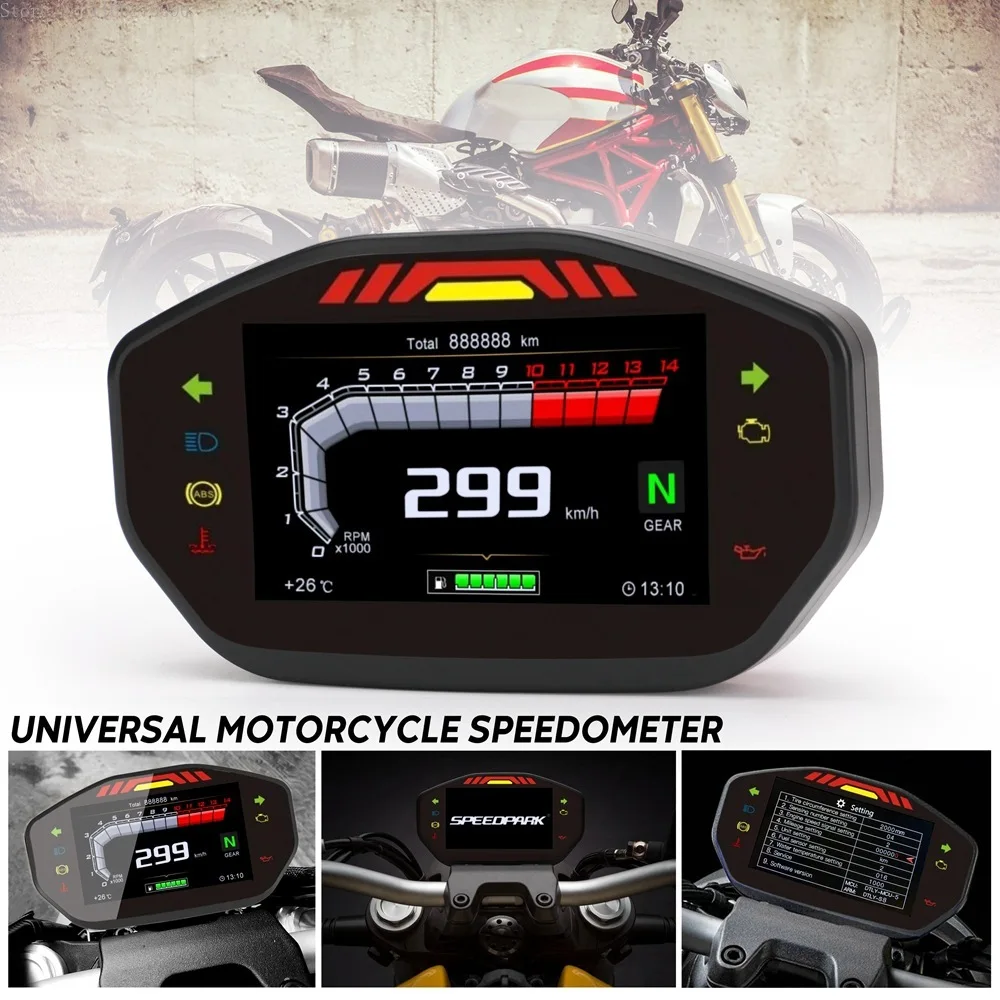 

General Motorcycle LCD TFT Digital Speedometer 14000RPM 6 Gear Backlit Motorcycle Odometer for 2 4 Cylinder Motorbike Accessorie