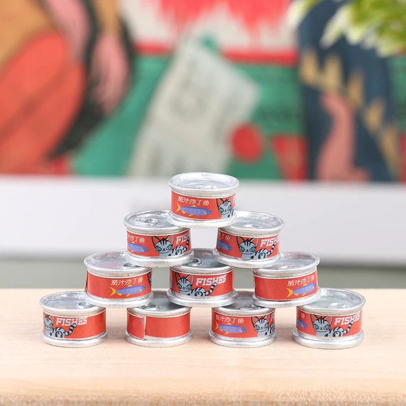 

10Pcs/Set Dollhouse Miniature Food Can Fish Canned Toy Doll Food Kitchen Living Room Accessories Kids Pretend Play Toy
