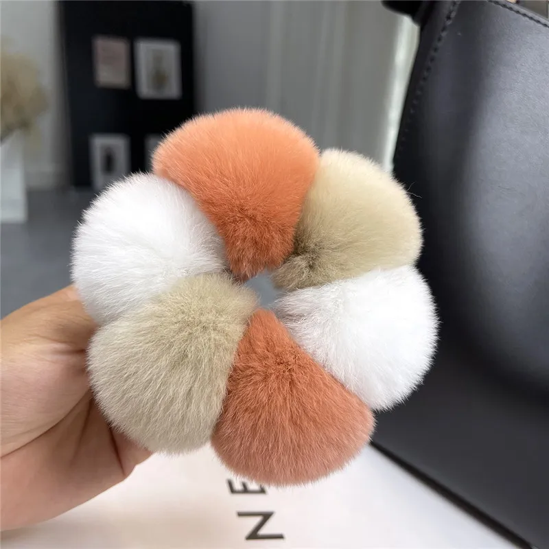 

Fashion Hair Ball Headwear Real Rabbit Hair Ball Stiching Headband Cute Ladies Hairy Headband