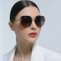2022 gradient polygon sunglasses ac lens metal leg large rimless sun glasses for women men driving traveling anti uv400 eyewear