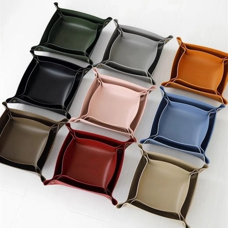 

Desktop PU Leather Organizer Key Tray Jewelry Cable Storage Box Multi Folding Wallet Coins Plate Home Decoration Organizers Case
