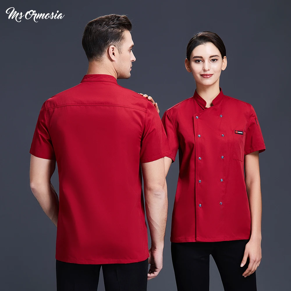 

Wholesale Double Breasted Chef Restaurant Uniform Short Sleeved Food Service Solid Color Cooking Clothing Cater Chef Jacket Coat