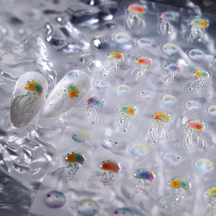 Красивые Цветные самоклеящиеся 3D-Наклейки для ногтей с Медузой морскими волнами