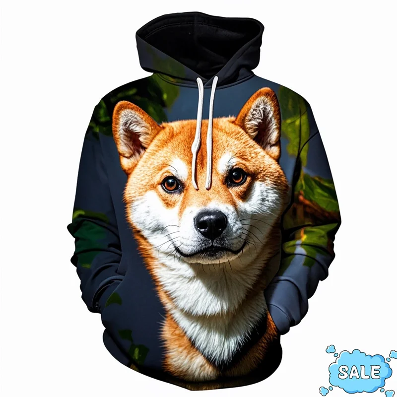 Толстовка мужская с капюшоном свитшот 3D-принтом Сиба-ину Забавный пуловер осень