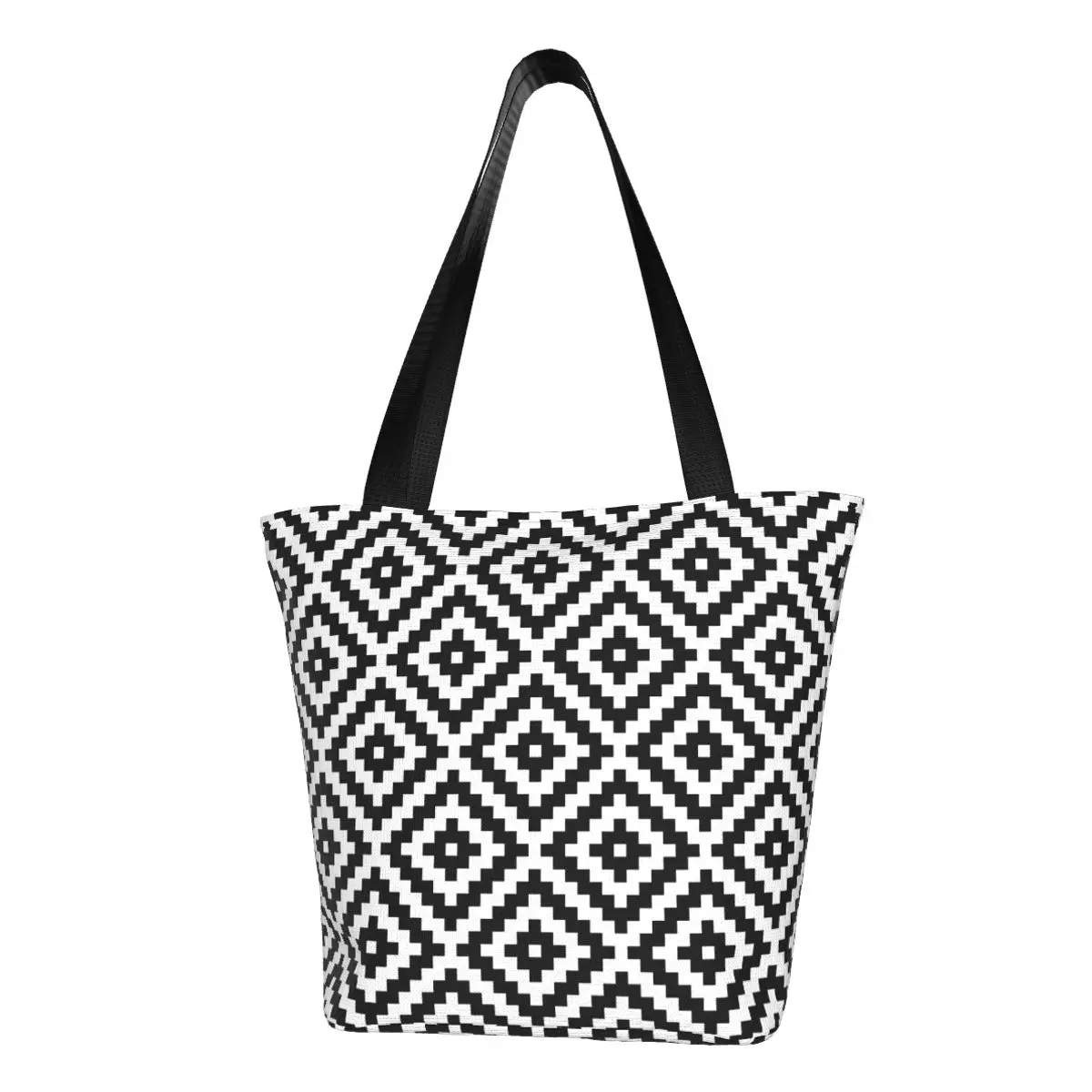 Aztec Symbol Block Ptn BW Polyester outdoor girl handbag, woman shopping bag, shoulder bag, canvas bag, gift bag