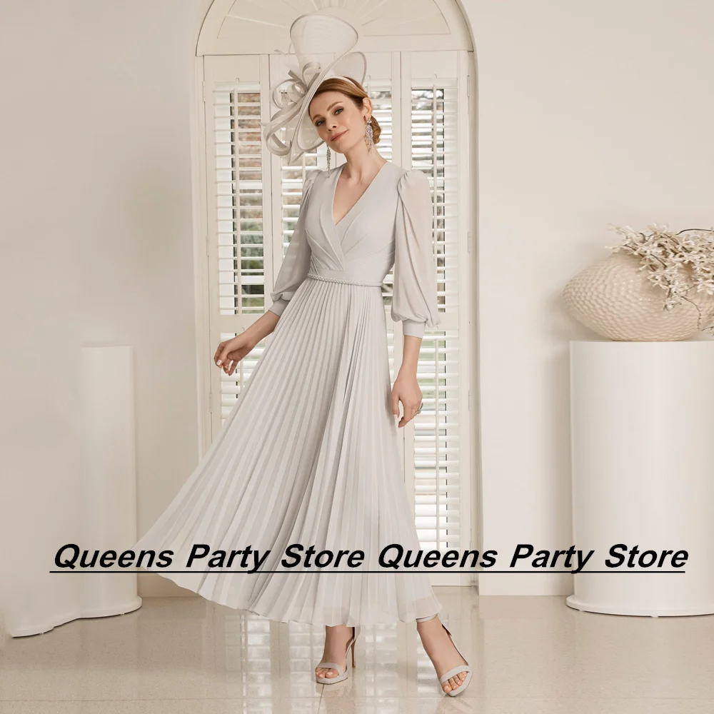 

Weilinsha 3/4 рукава V-образный вырез свадебные гостевые платья плиссированные дешевые до щиколотки трапециевидные платья для матери невесты вечерние платья