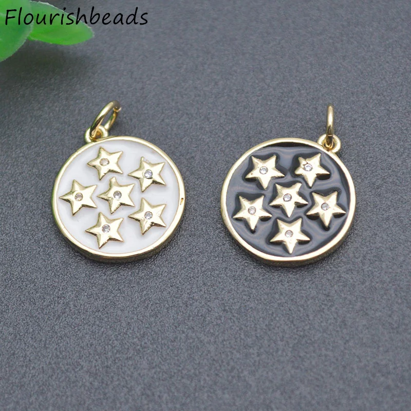 

20pcs Per Lot Nickel Free Color Remain Gold Plated Metal Brass Black White Enamle Round Star Charms Pendants for Jewelry Making