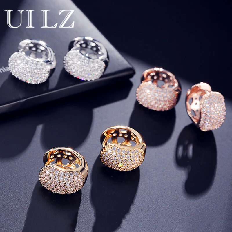 

Uilz Shinny Zircon Small Round Hoop Earrings for Women White Gold Color Big Circle Earring Girl Fashion Wedding Jewelry