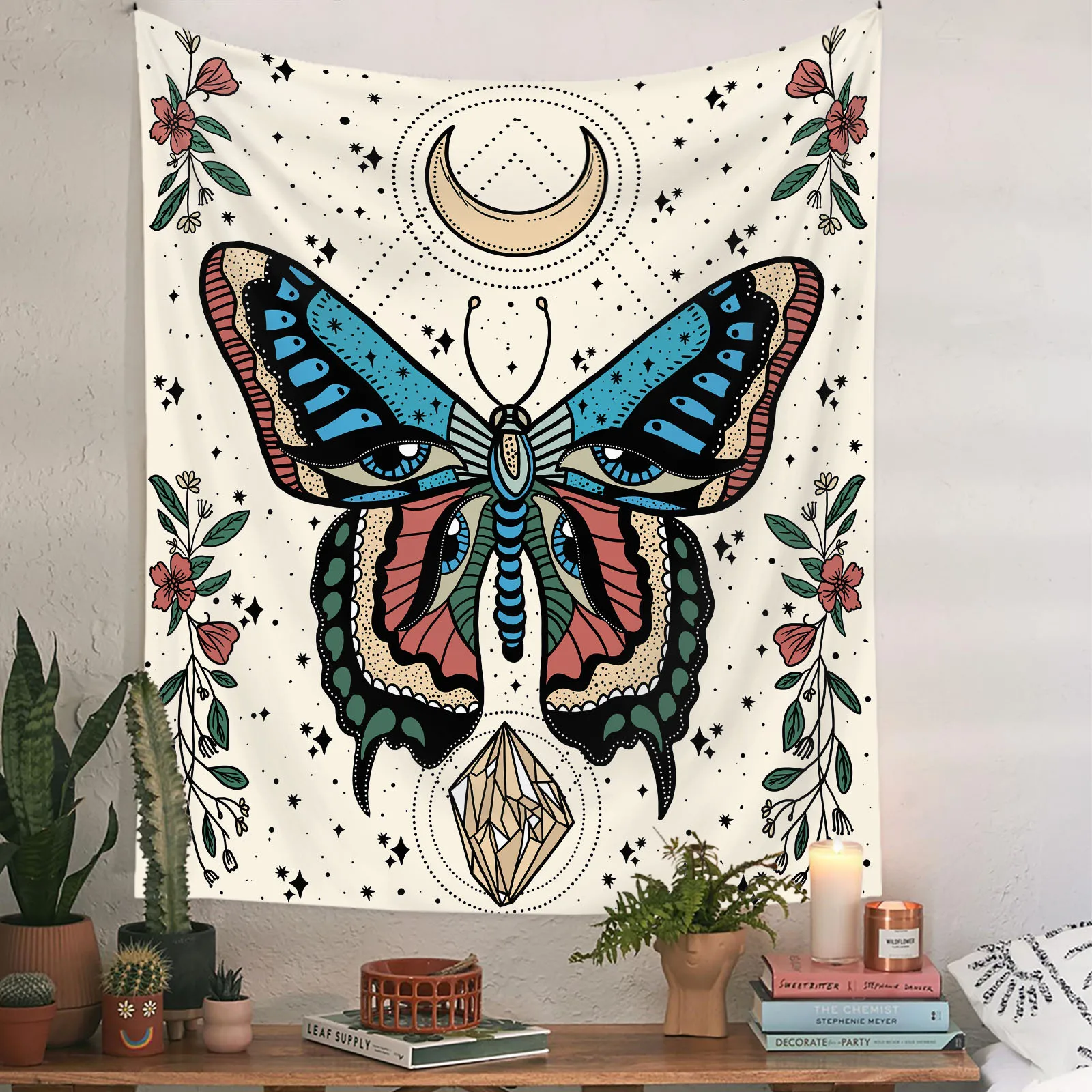 

Butterfly Moth Tapestry Wall Hanging Flower Bedroom Aesthetic Retro Beige Vertical Home Room College Dorm Decoration Tapiz Pared