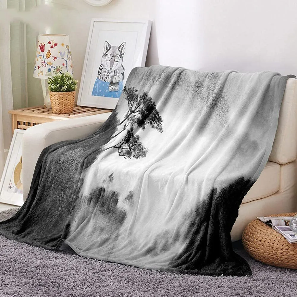 

Fashion Soft Cozy Lightweight Children and Adult Gifts Sofa Couch Bed Travelling Camping Landscape Theme Flannel Throw Blanket