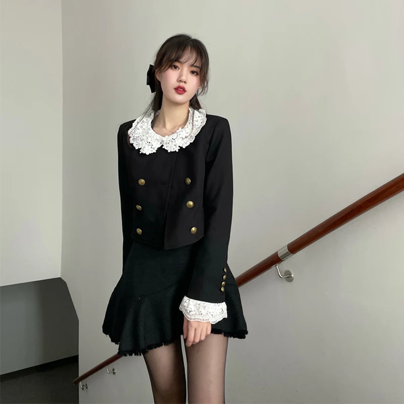 

Autumn and winter new retro heavy industryembroidery lacelace doll collar long-sleeved jacket women's all-match slim shortjacket