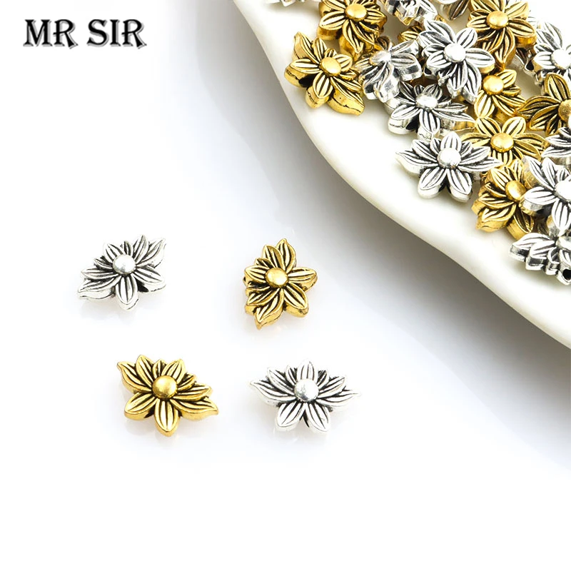 

10pcs Flower Spacer Beads Charms Antique Gold/Silver Color Loose Bead For Jewelry Making DIY Bracelet Accessorie Gift Wholesale