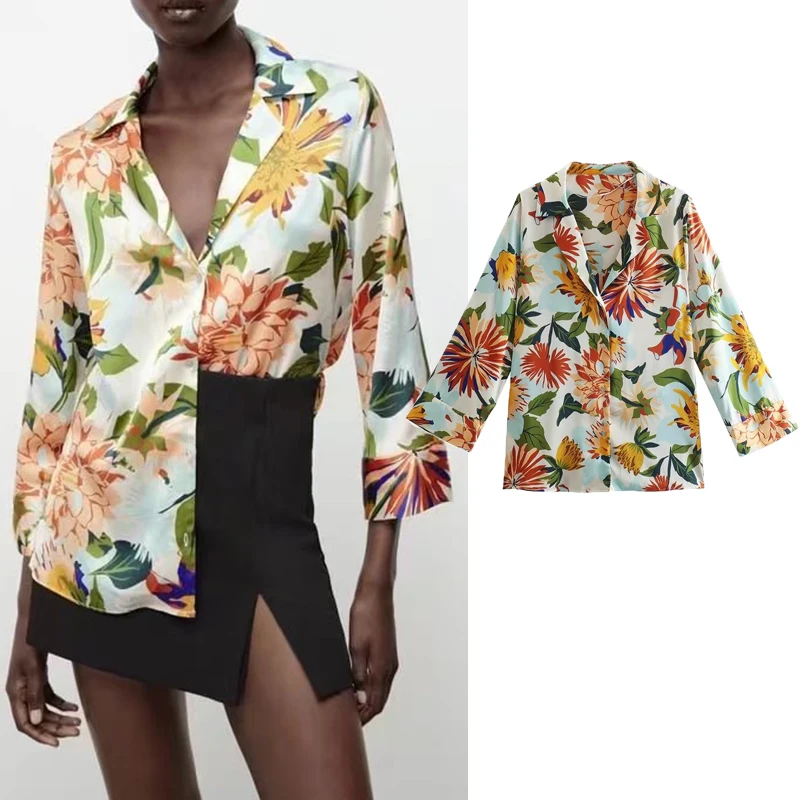 

Women's Shirt Tops 2022 New Elegant Flower Print Fashion Youth Shirts Women Casual Chic V-Neck Student Shirts Tops Women