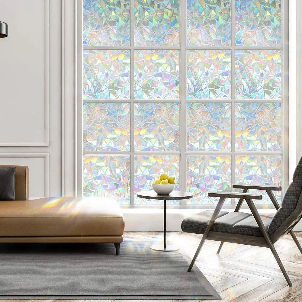 

45x100cm 3D Rainbow Effect Window Film Stained Glass Vinyl Self Adhesive Film Static Cling Window Stickers Heat Control Anti UV