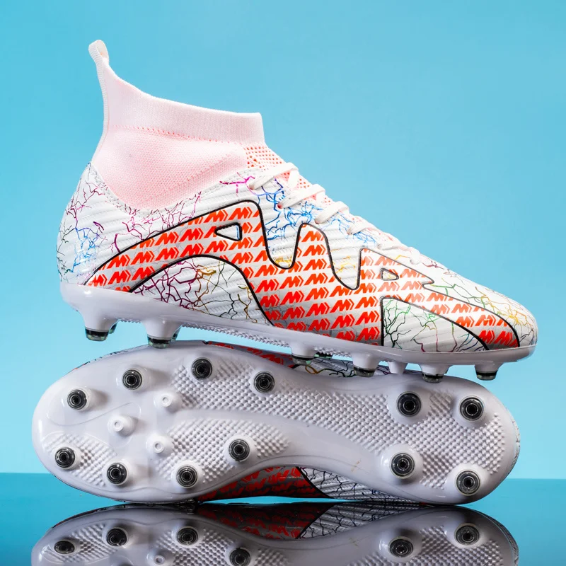 High Top Men's FG/TF Soccer Shoes Anti-Slip Breathable Double Material Multi Color Durable Soccer Shoes Outdoor Grass Training