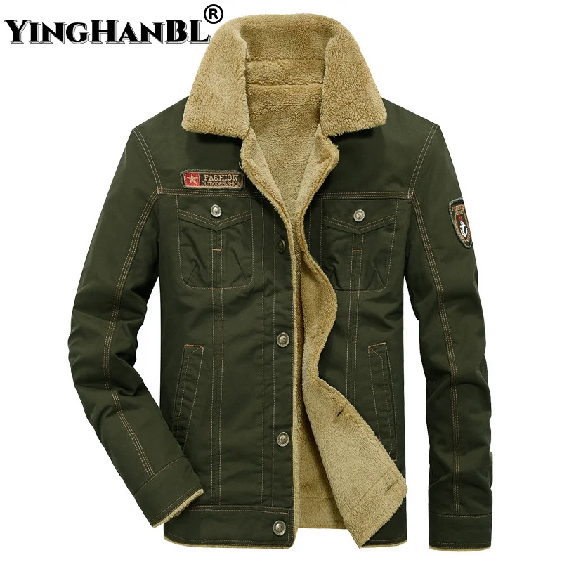 

Winter Military Jacket Men Thick Warm Fur Collar Parkas Coats Denim Tactical Flight Cotton Clothing Male Casual Fleece Jackets