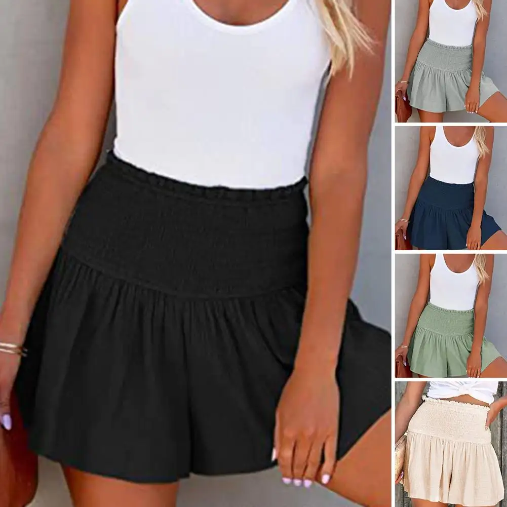 Stylish Solid Color M-2XL Summer Elastic Waist Casual Straight Short Pants Temperament Ladies Short Pants Daily Leisure