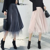 tulle skirts women 2022 vintage long velvet skirt female high waist pleated skirts ladies patchwork maxi skirts