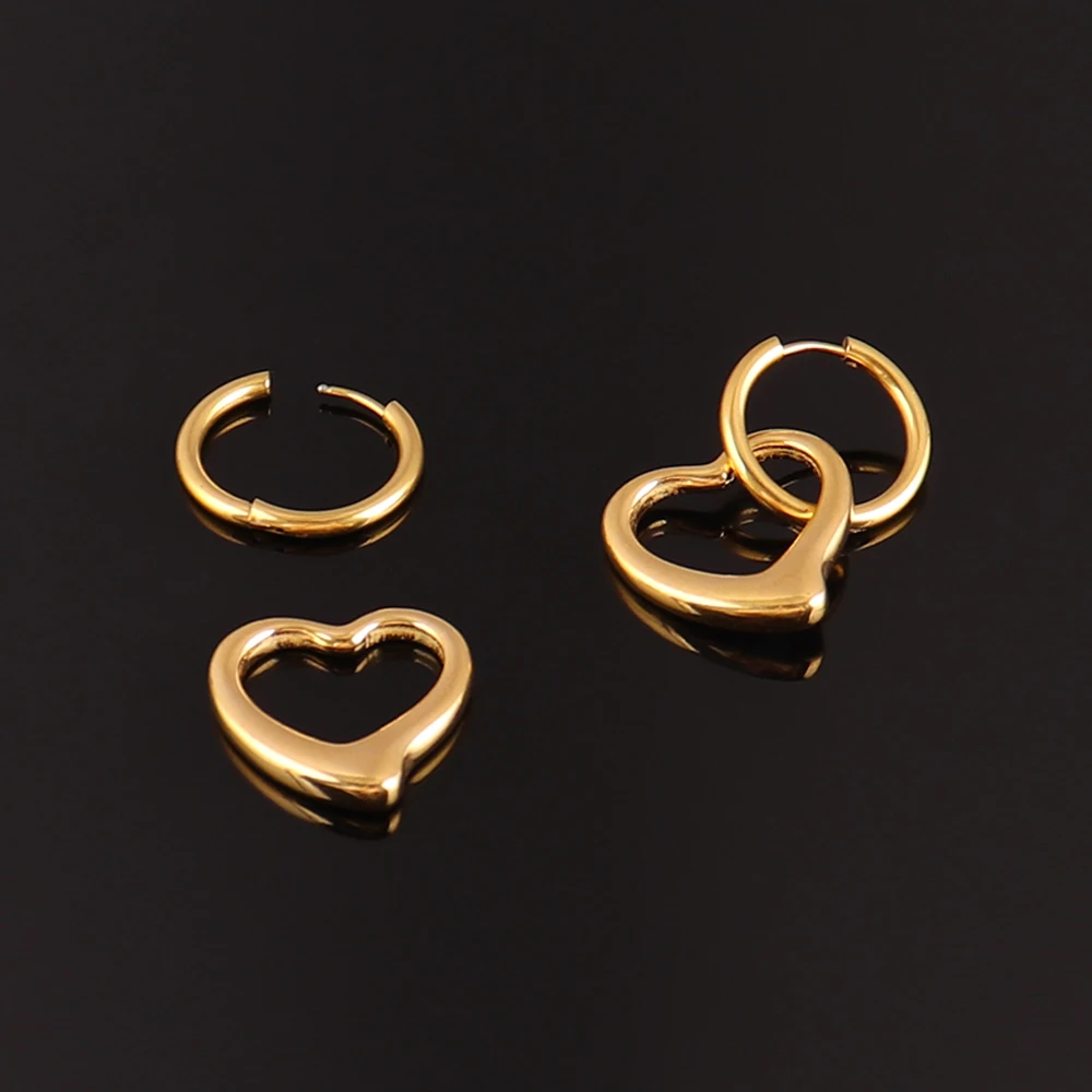 Серьги из нержавеющей стали для женщин, круглые полые серьги в форме сердца, золотого и серебряного цвета, Геометрическая Серьга, ювелирные изделия, подарки