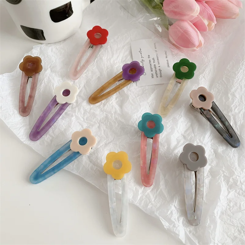 

New Floral Hair Clip Cute Girls Acrylic Acetate Plain Color Barrettes Korean Women Hair Accessories Geometric Flower Side Pins