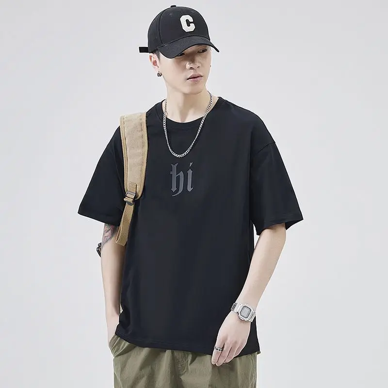 

New Summer Short Sleeve Men's Casual Loose Letter T-Shirt Hip Hop Style Unisex Cotton Sports T-Shirt