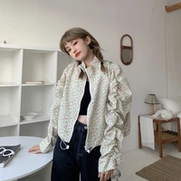 2021 fashion women cottagecore floral print stand collar jackets long sleeve zip up coat casual tops korean sweet thin outwear