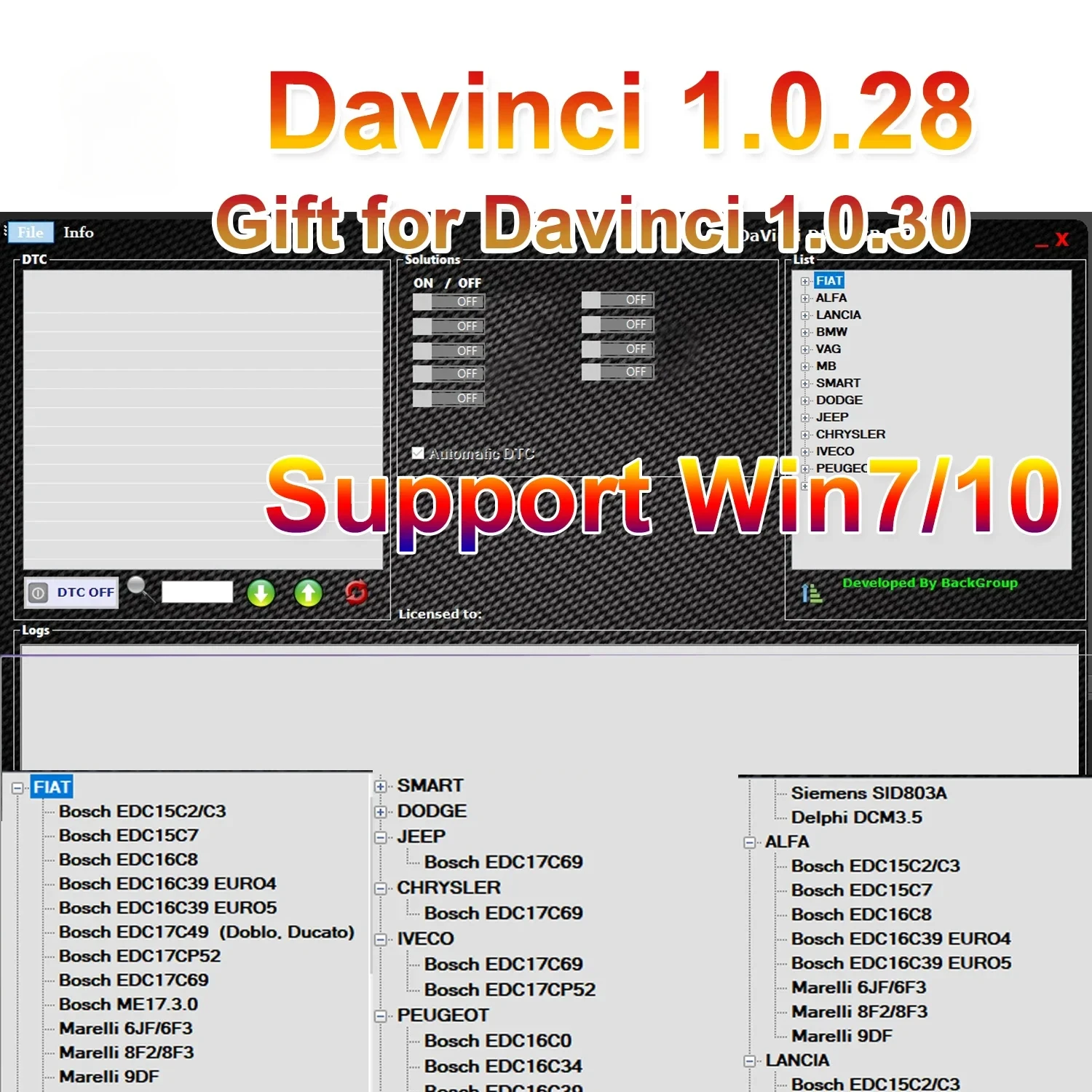 Фото Программное обеспечение Davinci 1.0.28 PRO 2024, поддержка Win 7/10/11 Davinci 1.0.30, работа на KESS/KTAG №1