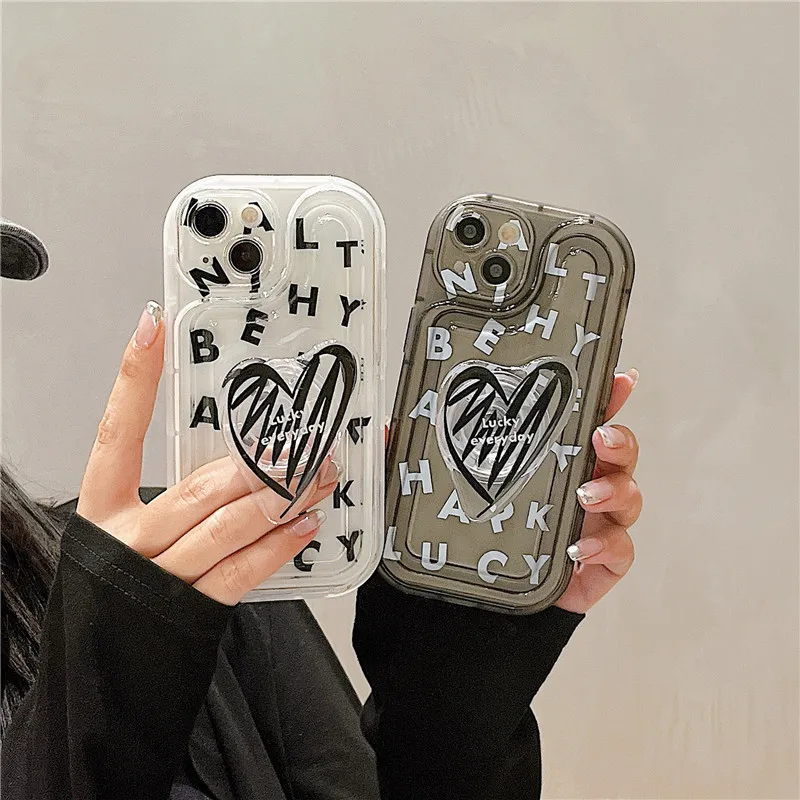 

For iPhone 14Promax 2023 New Ins Net Red English Letter Transparent Graffiti Holder Mobile Phone Soft Case 14Pro 13Promax 12 11