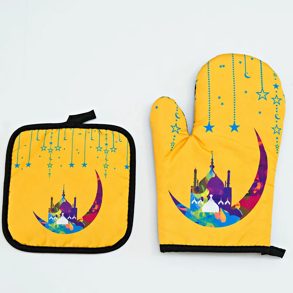 

Muslim Eid Mubarak Oven Mitt Glove Pad Ramadan Microwave Baking Anti-Hot Insulation Mat Islam Baking Kitchen Accessories Decor