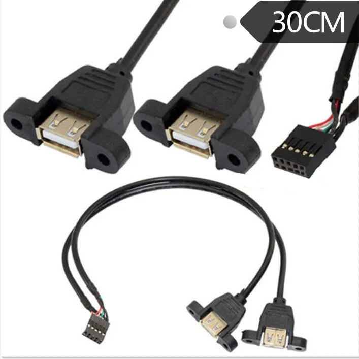30 см 2xUSB 2,0 A гнездовой JPanel Mount to 10Pin F USB Header PCB материнский кабель