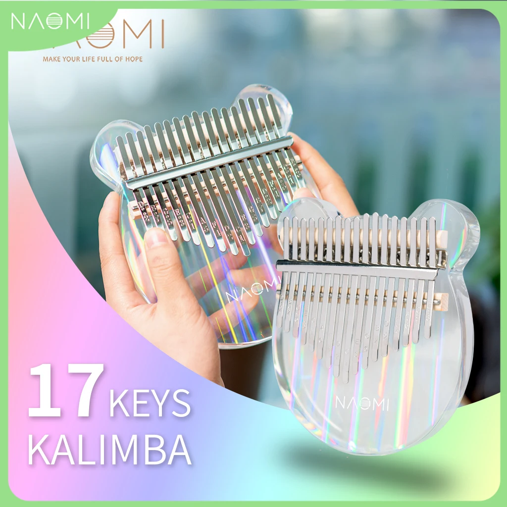 

NAOMI Thumb Piano Rainbow Clear Kalimba Arcylic 17 Keys Kalimba Portable Finger Piano W/ Tuning Hammer Hard Case