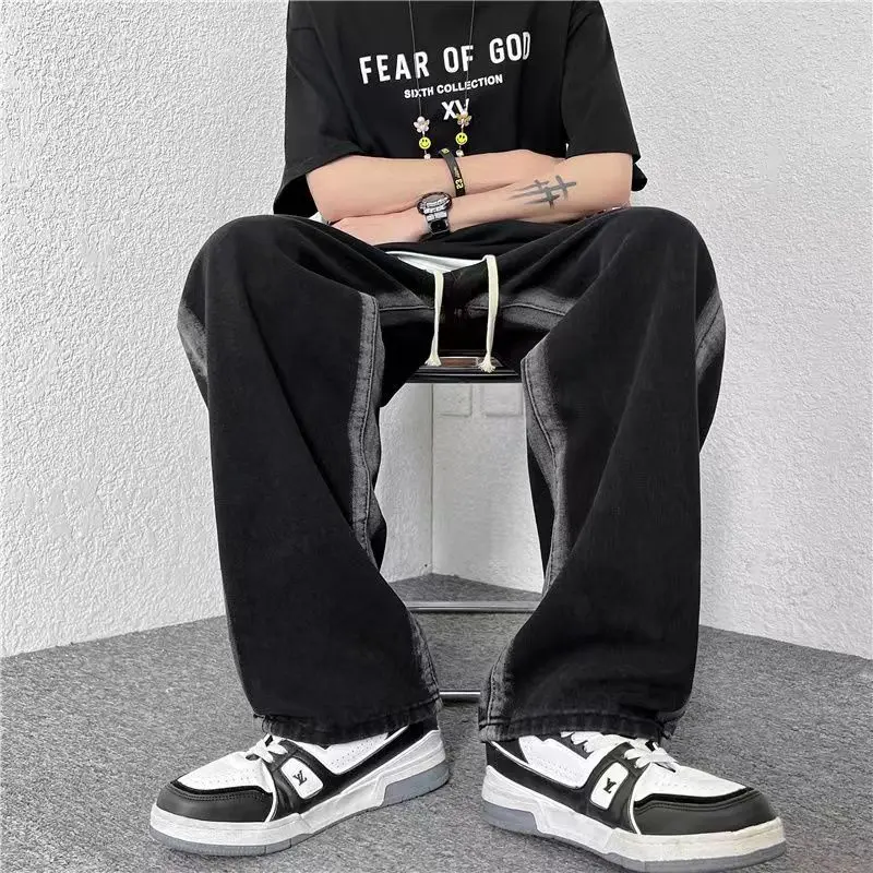 High Street New Men's Pants Spring and Autumn Male Straight Denim Pants Baggy Jeans Wide Leg Trousers Korean Street Fashion