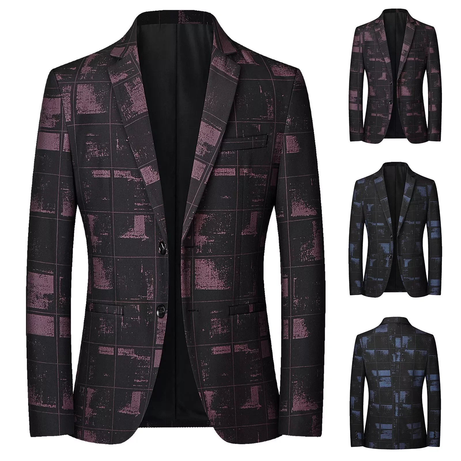 

Мужской осенне-зимний трендовый клетчатый костюм с начесом воротник на одной две пуговицы приталенный круглый подол карман маленький кост...