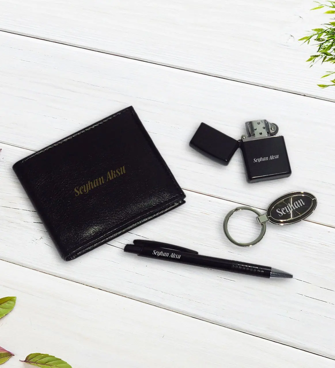 

Personalized Wallet & Cigarette Lighter & Pen & Keychain Gift Set