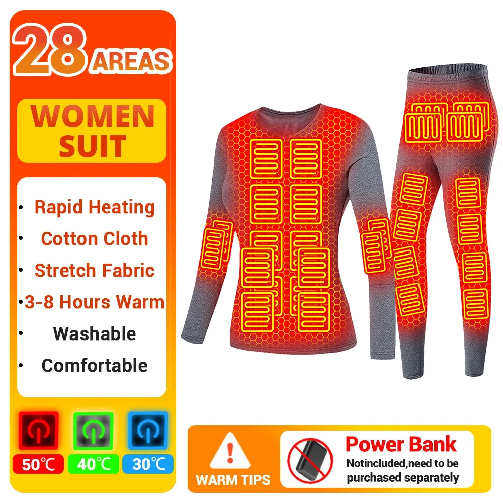 

28 Areas Heated Underwear Winter Thermal Underwear Women Men Heating Jacket Fleece Thermal Winter Ski Underwear Heating Jacket C
