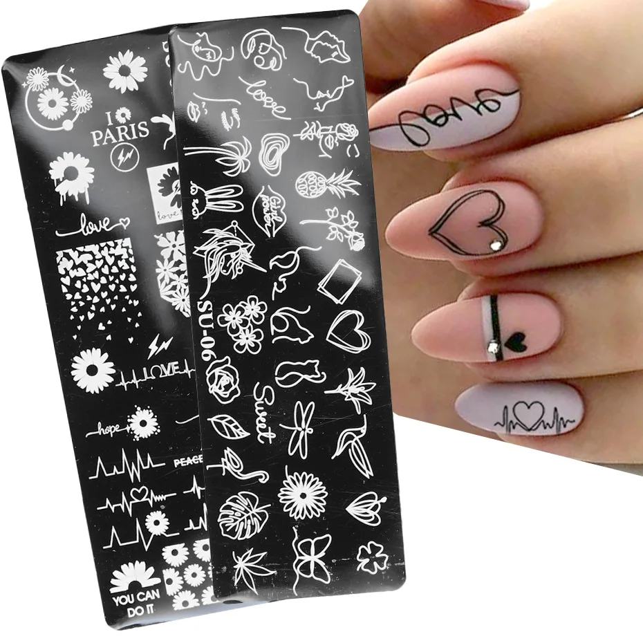 

Butterfly Daisy Nail Stamping Plates Abstract People Face Image Stamp Templates French Nail Flower Lines Transfer Stencil KUI2.4