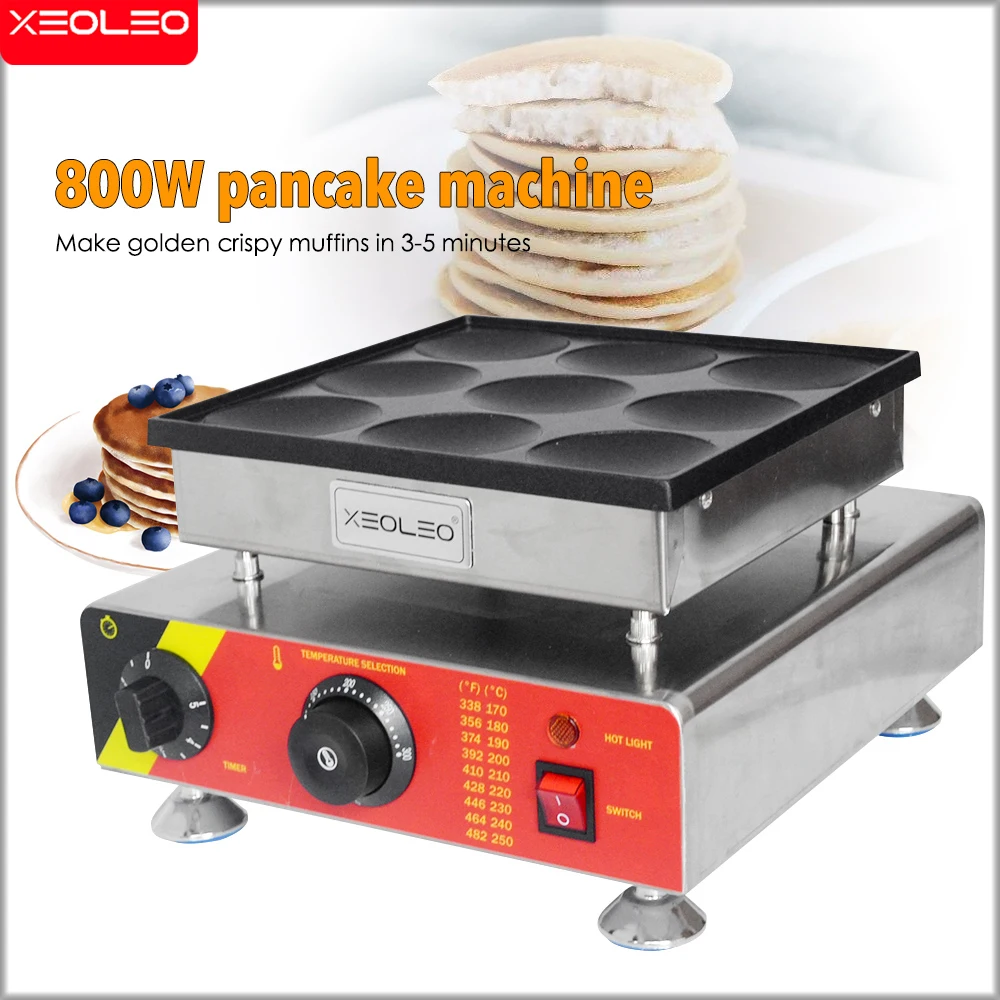 XEOLEO 800W Commercial Pancake Machine 9-Hole Dutch Poffertjes Grill Electric Pancake Maker 8CM Non-Stick Waffle Maker Equipment